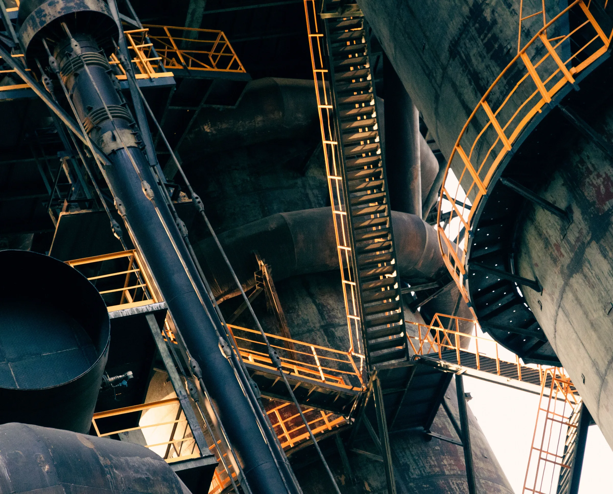 Industrial pipework and access structures inside a treatment facility