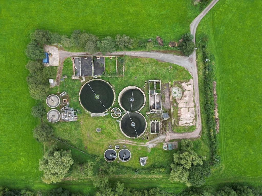 Aerial view of a wastewater treatment plant